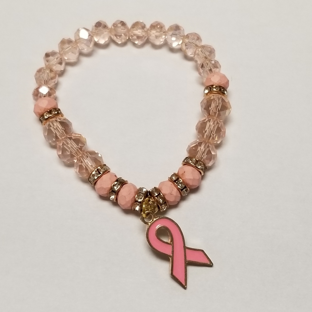 Pink Cancer Awareness Beaded Bracelet New